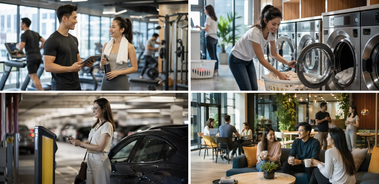 Qué medir en gimnasios, lavanderías, estacionamientos y salas comunes