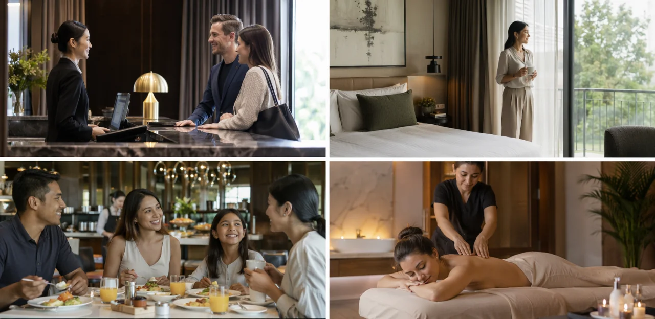 Punti di contatto chiave: reception, camere, colazione e aree spa