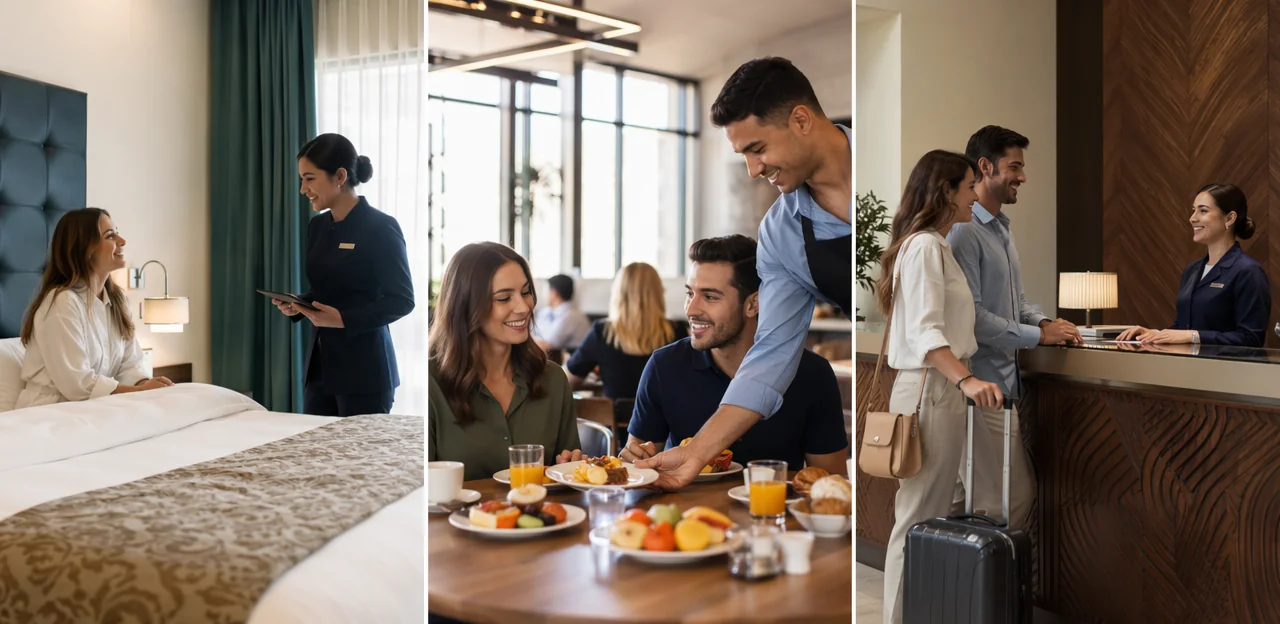 Szablony opinii gości hotelowych o pokojach, śniadaniu i wymeldowaniu