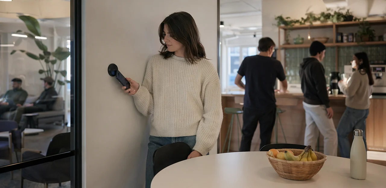 NFC feedback for coworking: tap-to-rate rooms, lounges, and kitchens